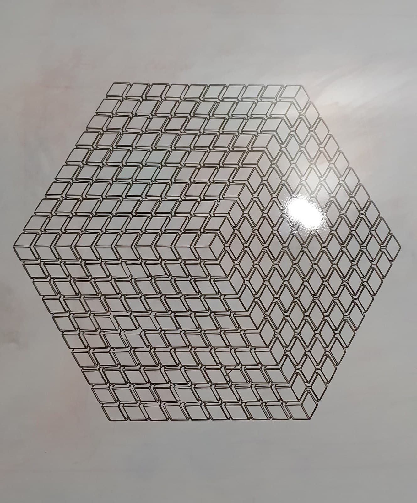 Dense isometric cube pattern drawn by the plotter