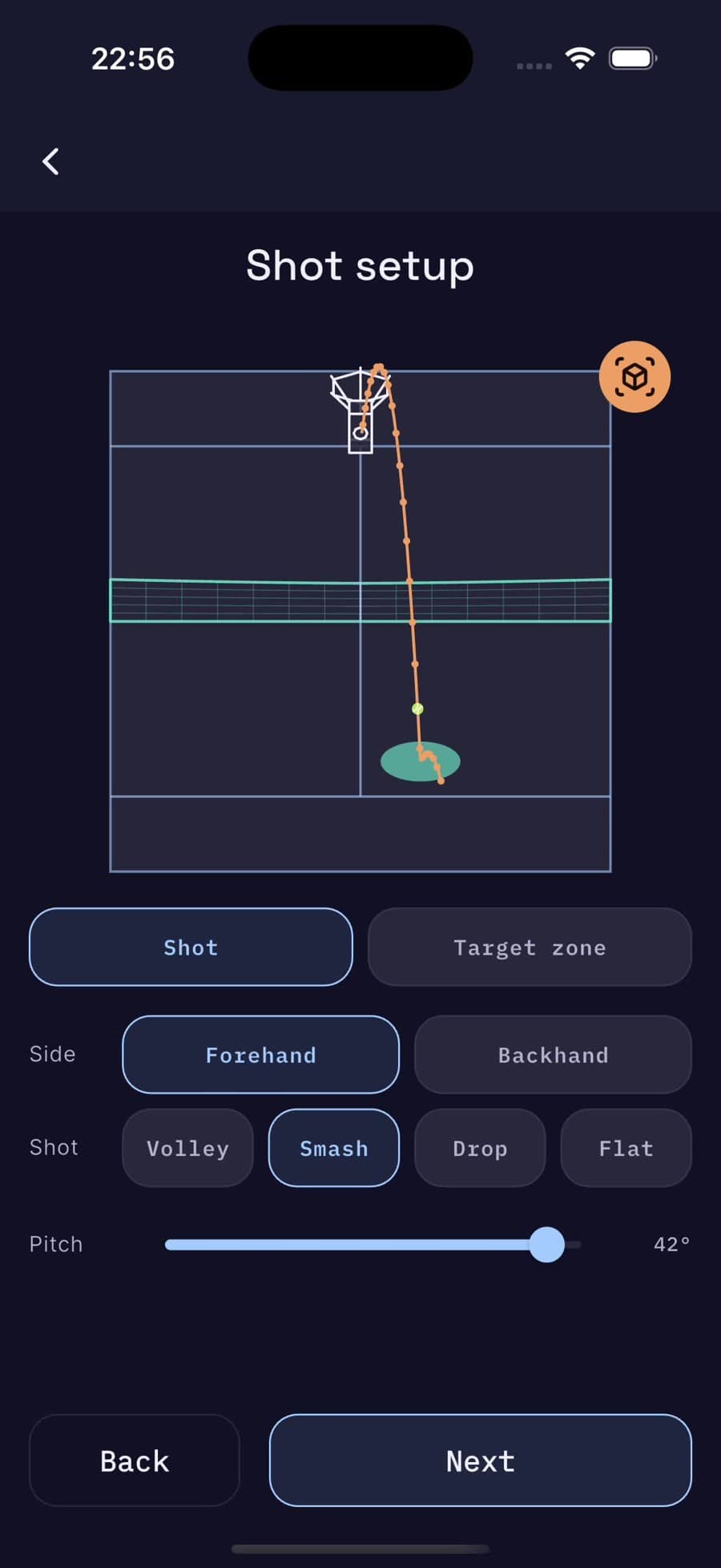 Shot setup screen