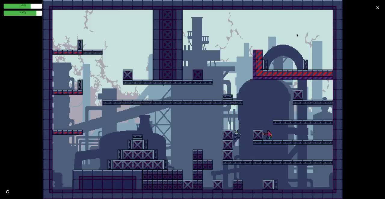 Two players fighting in a Loot & Shoot level, synced in real time