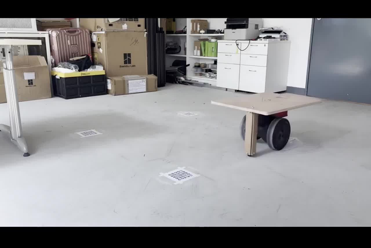 VARK wheel module autonomously carrying a platform between AprilTag locations